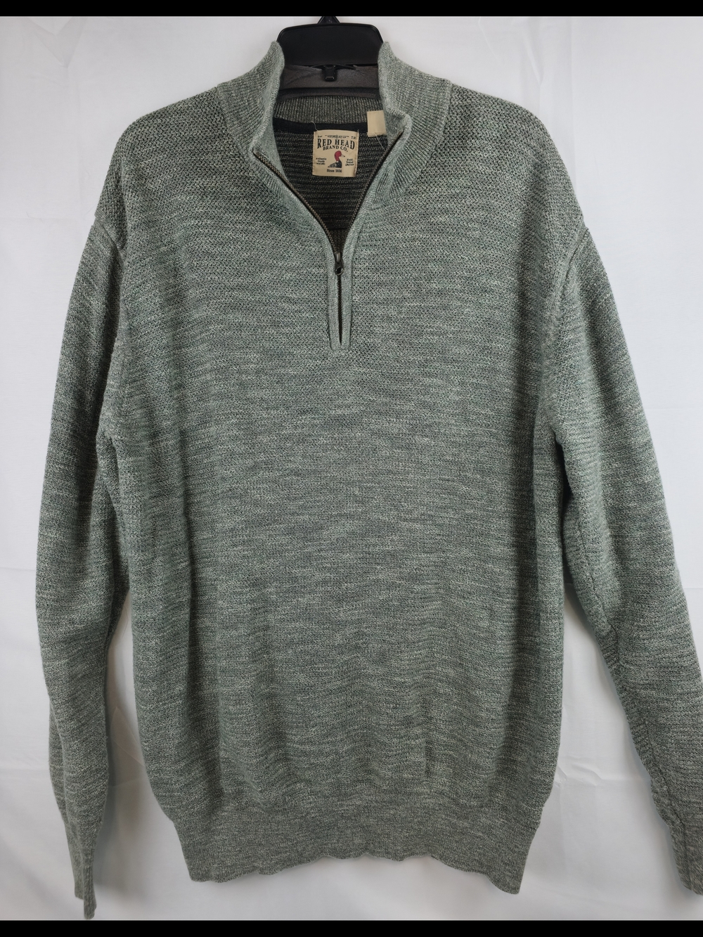 RedHead Mens XL Heather Sage Green Quarter Zip Knit Sweater Pullover